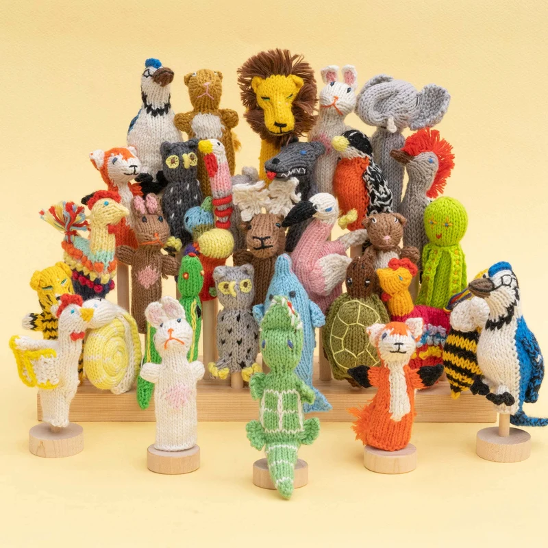 CROCHET Finger Puppet Animal and People Mix in Organic Cotton