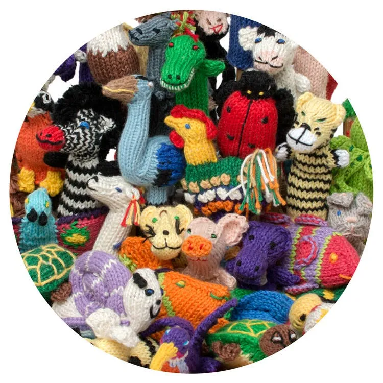 CROCHET Finger Puppet Animal and People Mix in Organic Cotton