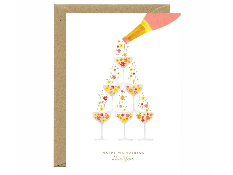 Carte de voeux aquarelle & dorure - Flower champagne - ATWS