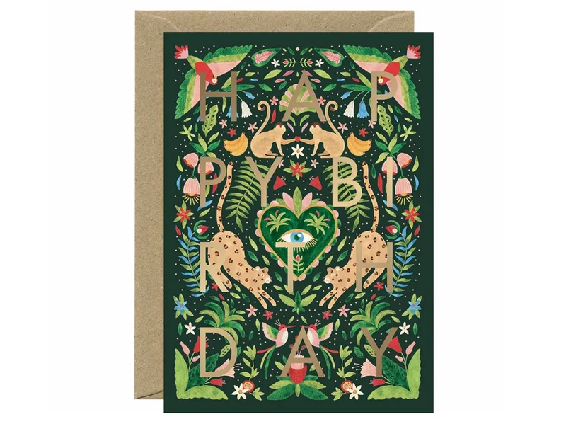 Carte d'anniversaire aquarelle & dorure - Green Jungle Birthday - ATWS