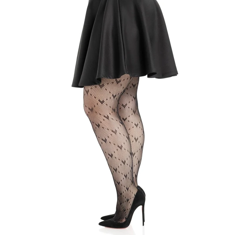Black Plus Size Love Struck Heart Net Tights for Adults