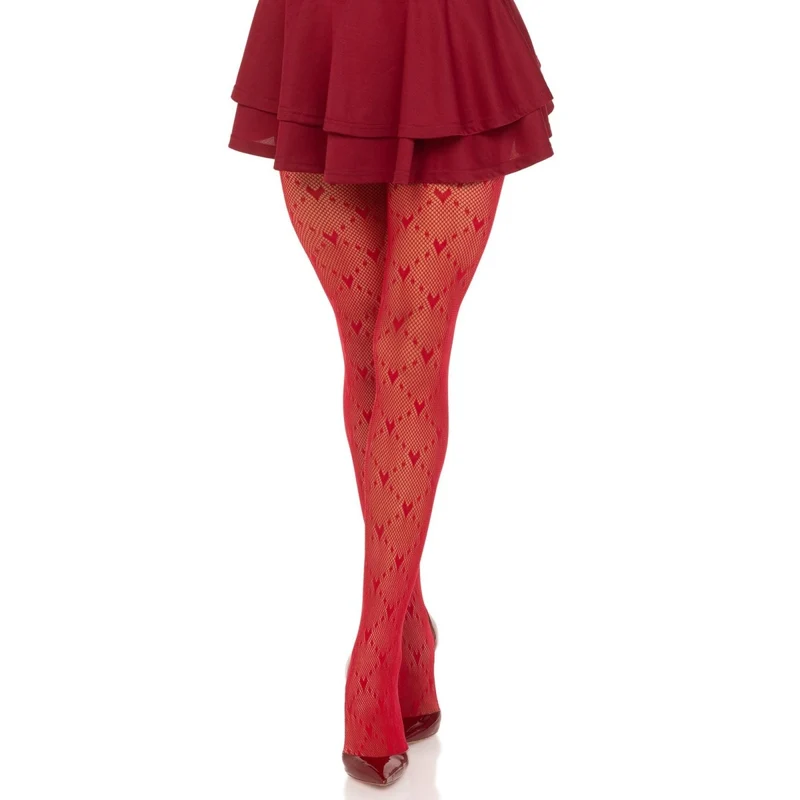 Red Love Struck Heart Net Tights for Adults