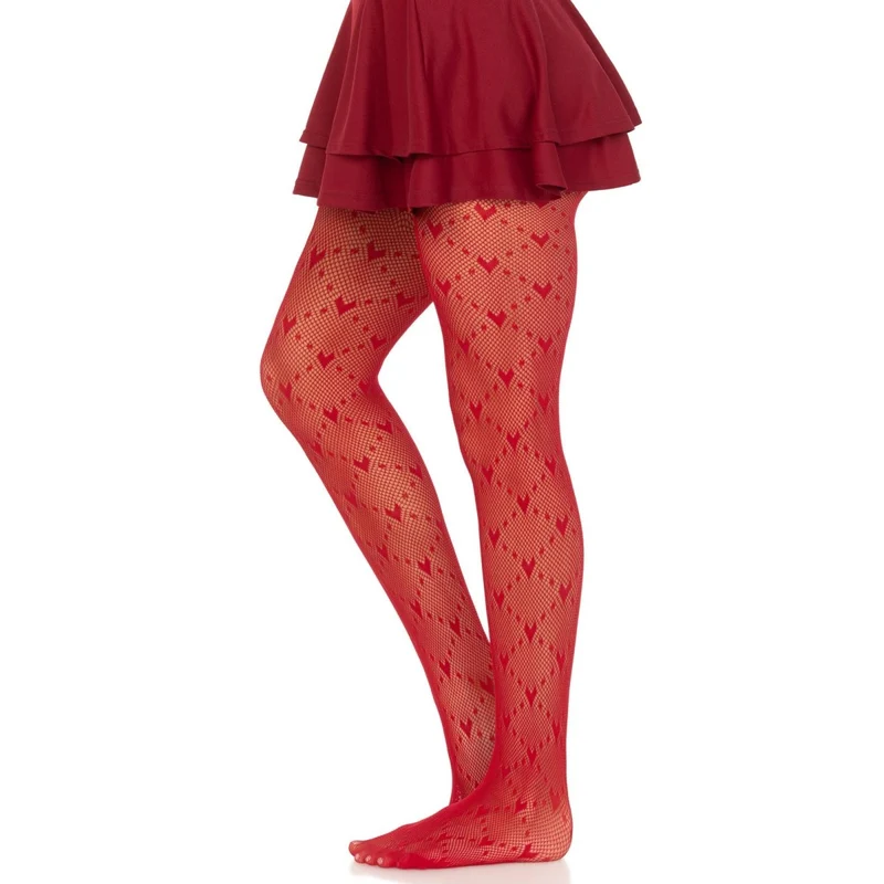 Red Love Struck Heart Net Tights for Adults