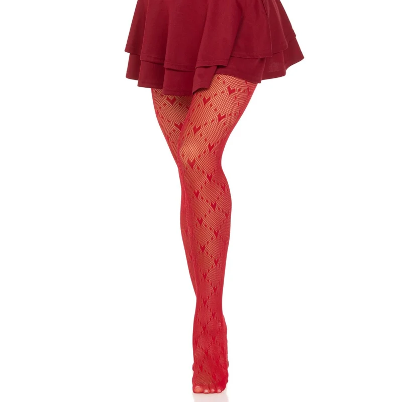 Red Love Struck Heart Net Tights for Adults