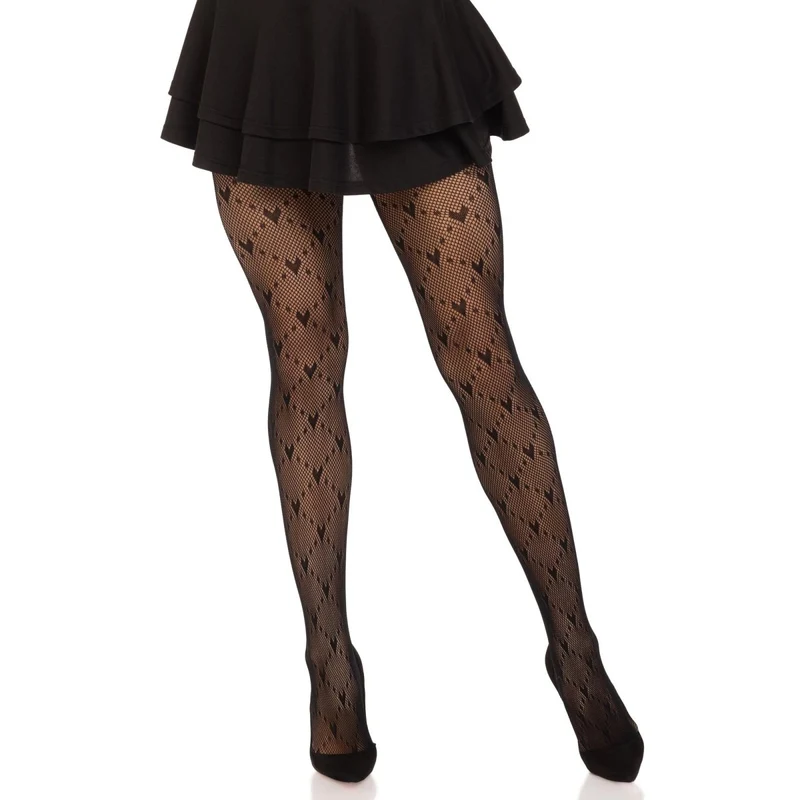 Black Love Struck Heart Net Tights for Adults