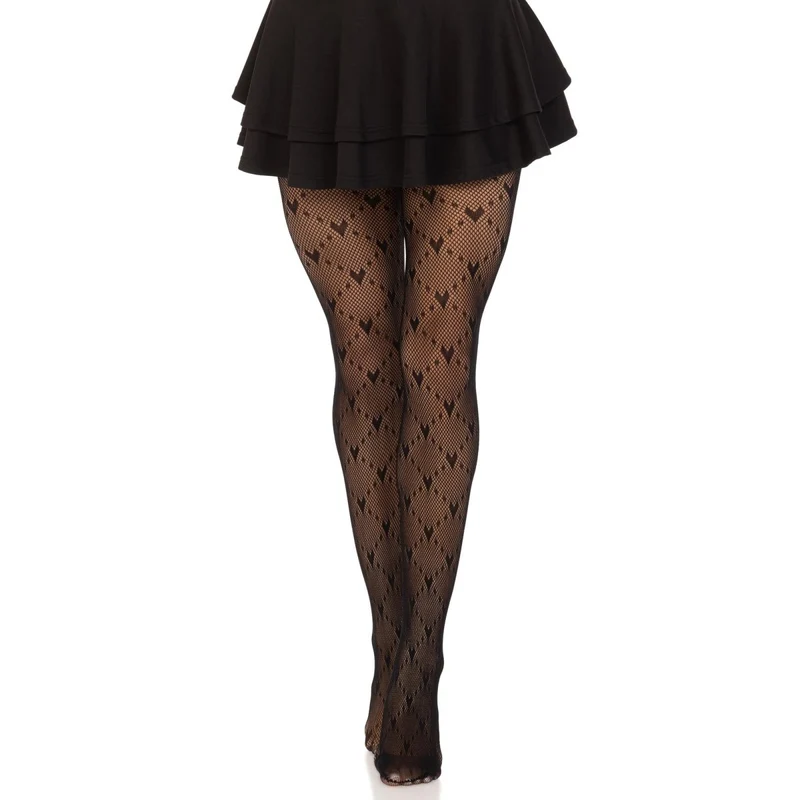 Black Love Struck Heart Net Tights for Adults