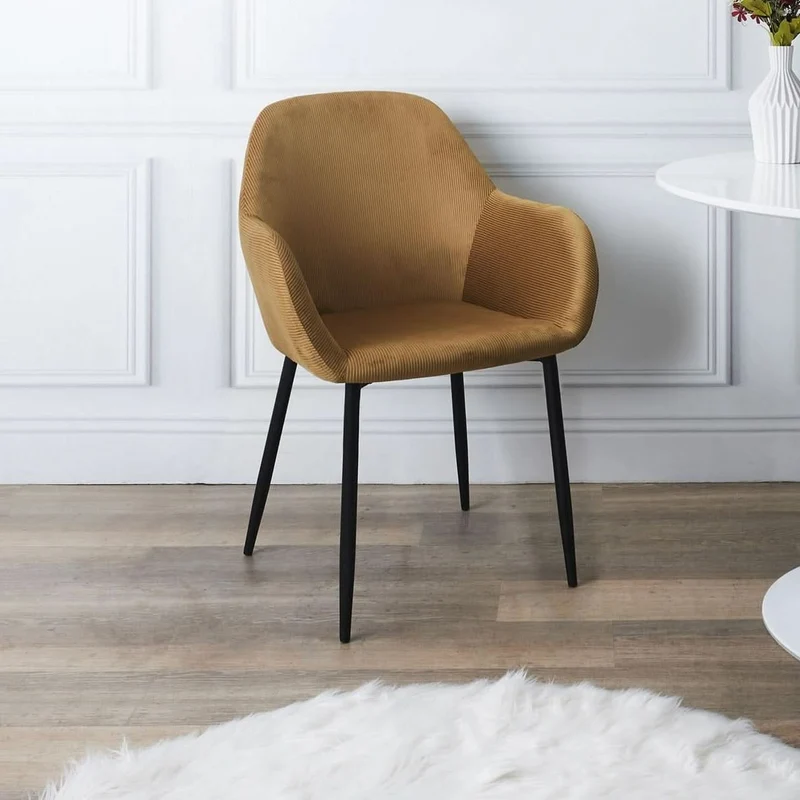 FAUTEUIL GIULIA JAUNE MOUTARDE VELOURS COTELE - Lot de 2
