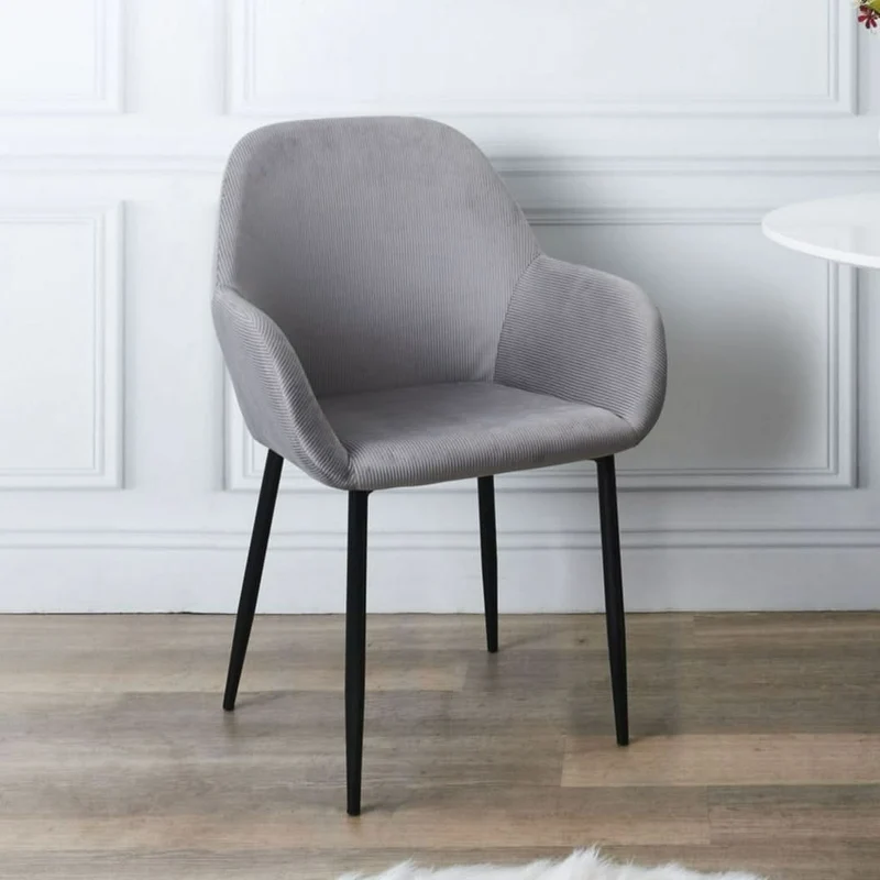 FAUTEUIL GIULIA GRIS FONCE VELOURS COTELE - Lot de 2
