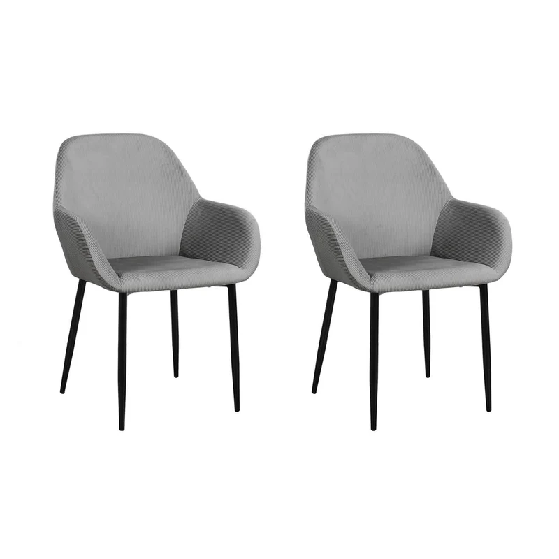 FAUTEUIL GIULIA GRIS FONCE VELOURS COTELE - Lot de 2
