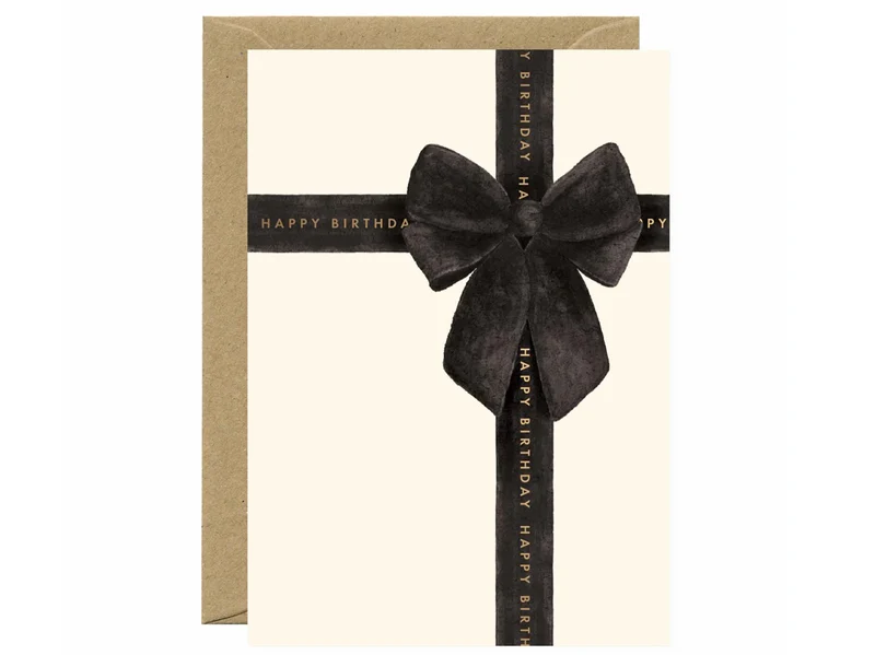 Carte d'anniversaire aquarelle & dorure - Happy Birthday Black Bow - ATWS