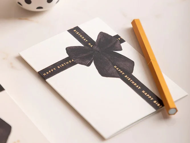Carte d'anniversaire aquarelle & dorure - Happy Birthday Black Bow - ATWS