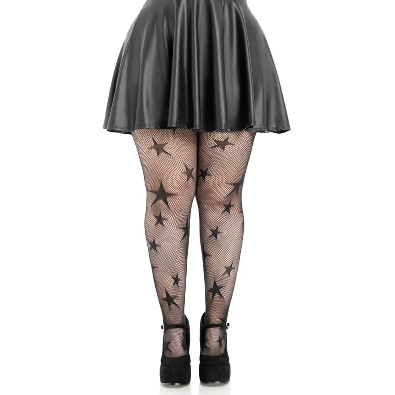Black Plus Size Star Net Tights for Adults