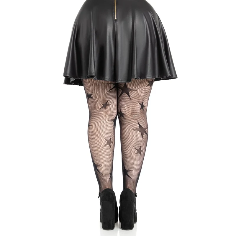 Black Plus Size Star Net Tights for Adults