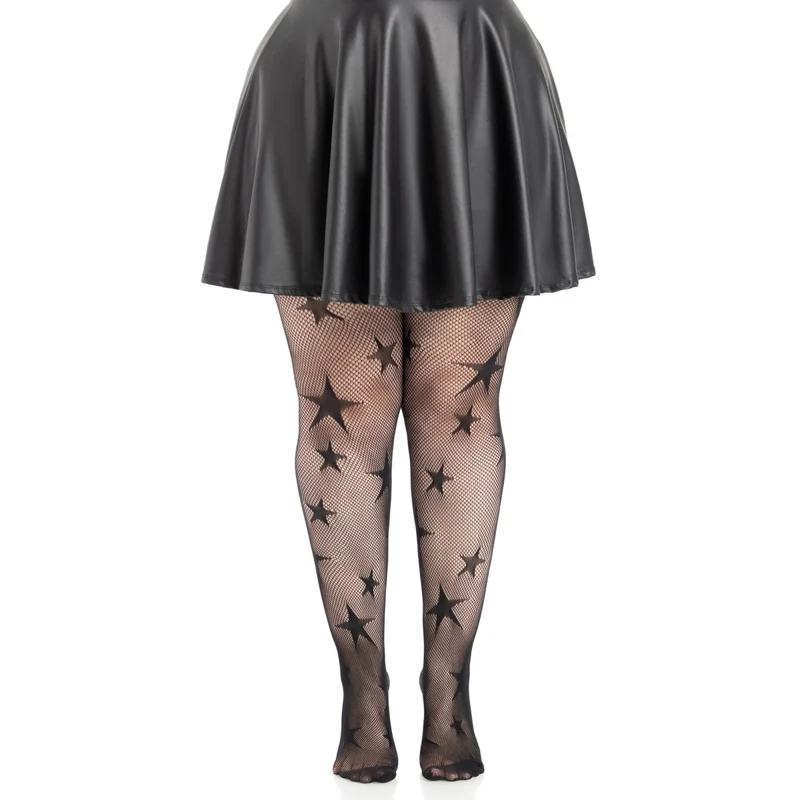 Black Plus Size Star Net Tights for Adults