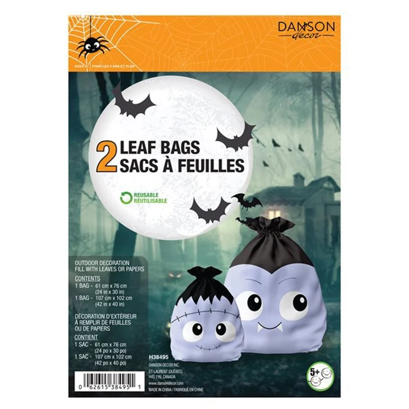 Cute Monster Leaf Bags, Halloween Outdoor Decoration, 2 Count