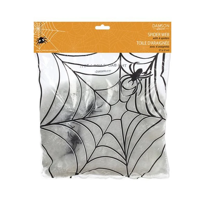 White Spider Web with Black Spiders, Halloween Decoration, 1 Count
