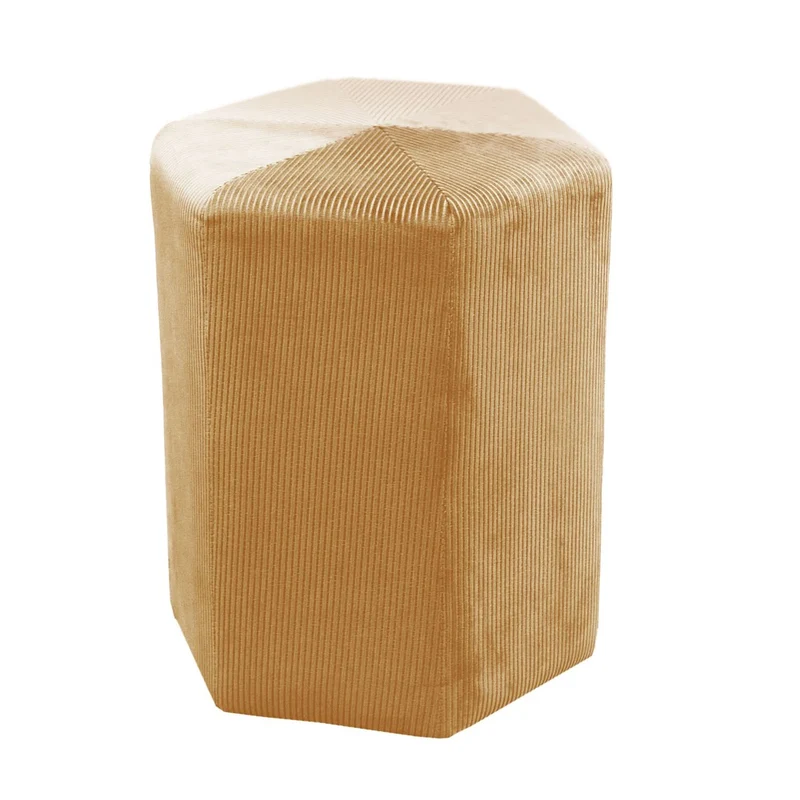 POUF VELOURS COTELE 35CM GIULIA JAUNE MOUTARDE