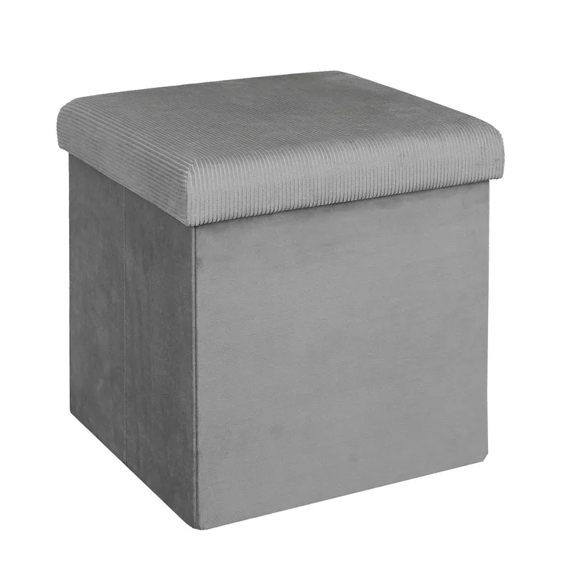 COFFRE POUF PLIABLE VELOURS COTELE GIULIA GRIS