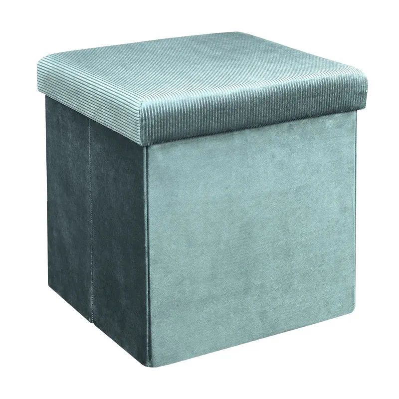 COFFRE POUF PLIABLE VELOURS COTELE GIULIA BLEU
