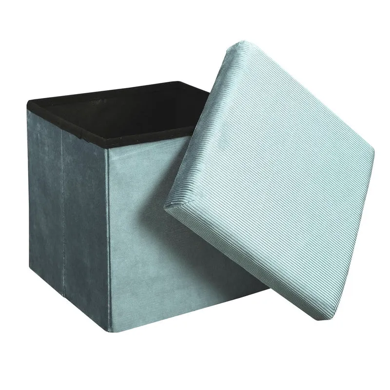 COFFRE POUF PLIABLE VELOURS COTELE GIULIA BLEU