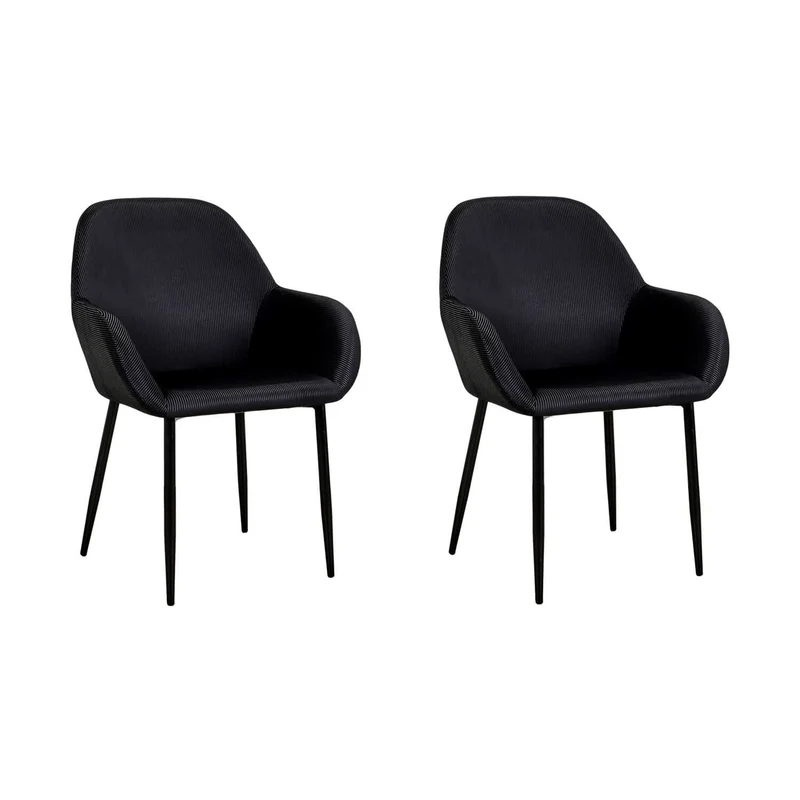 FAUTEUIL GIULIA NOIR VELOURS COTELE - Lot de 2