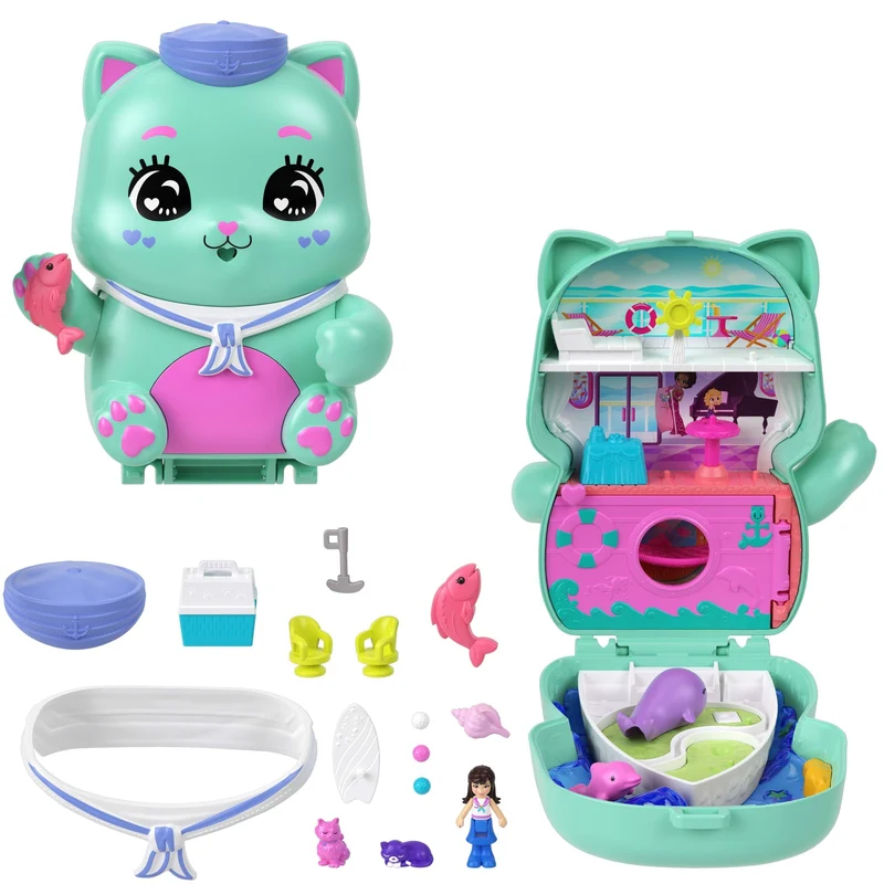Polly Pocket Set Sail Kitty Compact Playset with Micro Doll