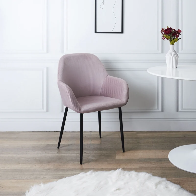 FAUTEUIL GIULIA ROSE VELOURS COTELE - Lot de 2