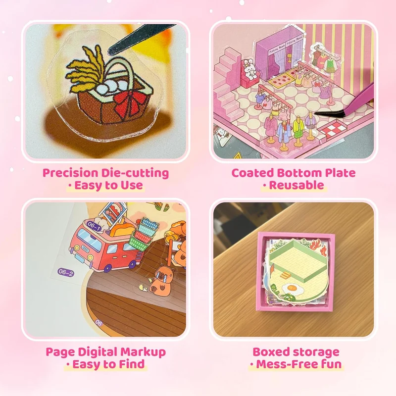 3D Sticker Scenes: DIY Miniature Cartoon Animals & Houses Stress Relief Fun