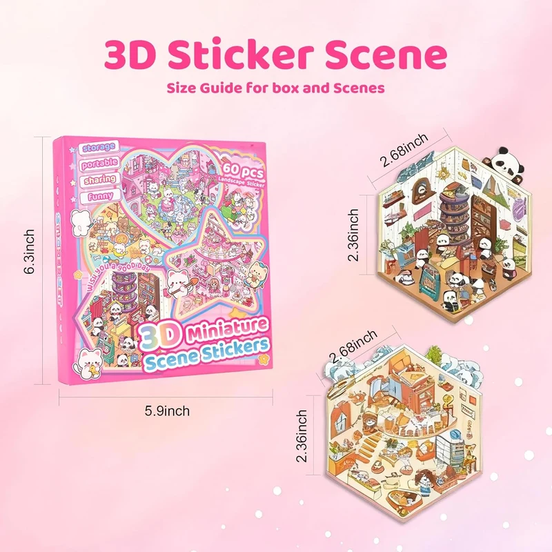 3D Sticker Scenes: DIY Miniature Cartoon Animals & Houses Stress Relief Fun