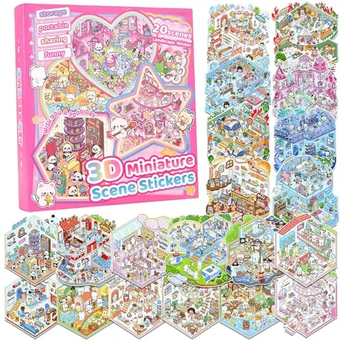 3D Sticker Scenes: DIY Miniature Cartoon Animals & Houses Stress Relief Fun