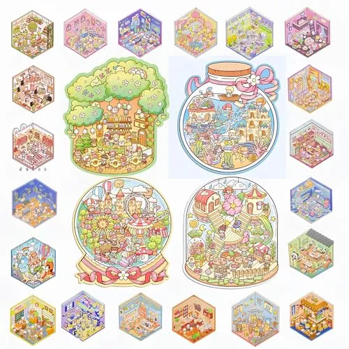 3D Sticker Scenes: DIY Miniature Cartoon Animals & Houses Stress Relief Fun