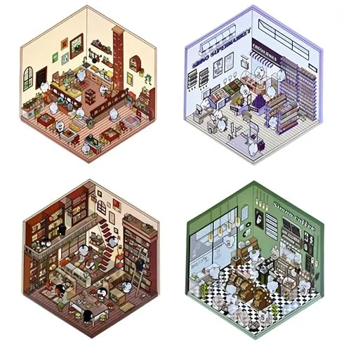 3D Sticker Scenes: DIY Miniature Cartoon Animals & Houses Stress Relief Fun