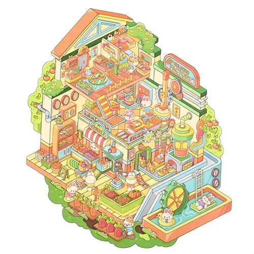 3D Sticker Scenes: DIY Miniature Cartoon Animals & Houses Stress Relief Fun