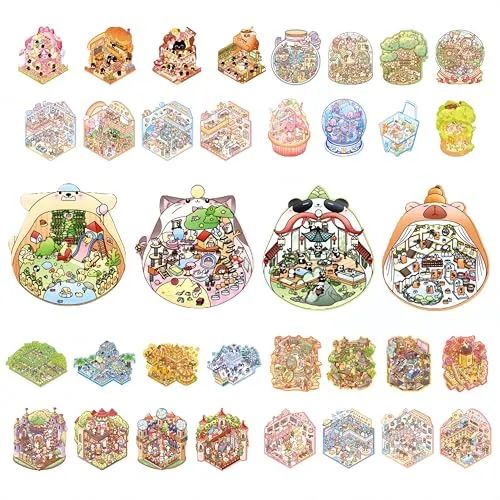 3D Sticker Scenes: DIY Miniature Cartoon Animals & Houses Stress Relief Fun