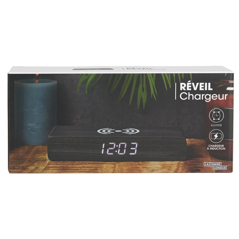 REVEIL CHARGEUR BOIS NOIR
