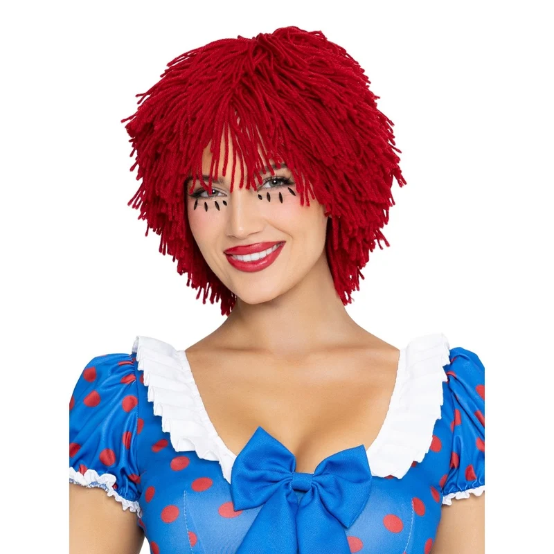 Yarn Rag Doll Wig for Adults, Red Wig