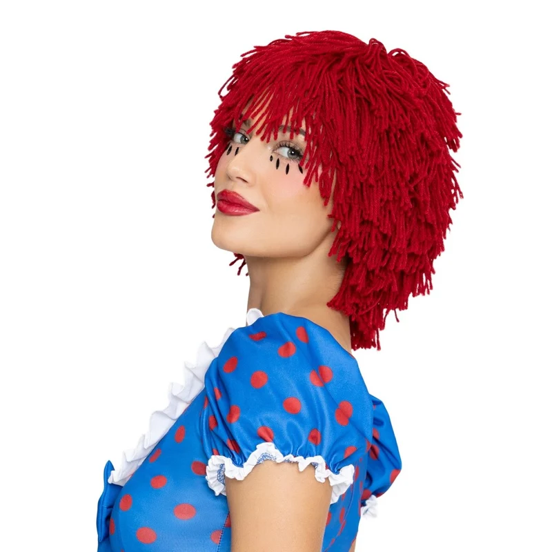 Yarn Rag Doll Wig for Adults, Red Wig