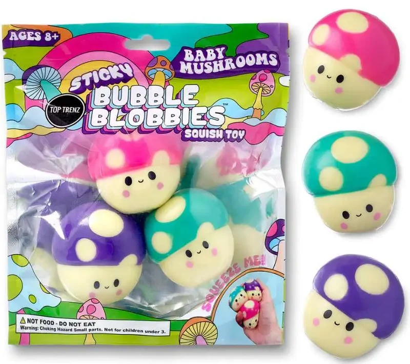 Top Trenz Sticky Bubble Blobbies Baby Mushroom Squish Toy 3-Pack