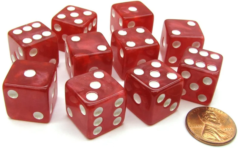 Marbleized Dice - Dés marbrés 16mm (Red/Rouges)