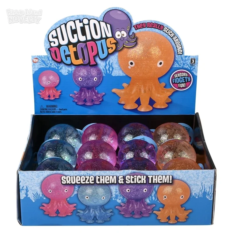 Water Filled Suction Squeezy Octopus, 3.5 Inches, Assortment, 1 Count