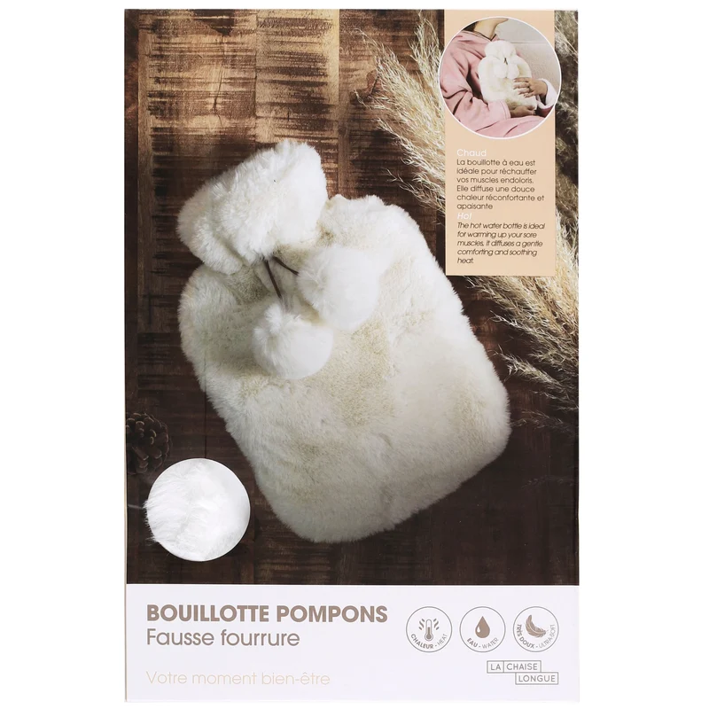 BOUILLOTTE POMPONS FAUSSE FOURRURE