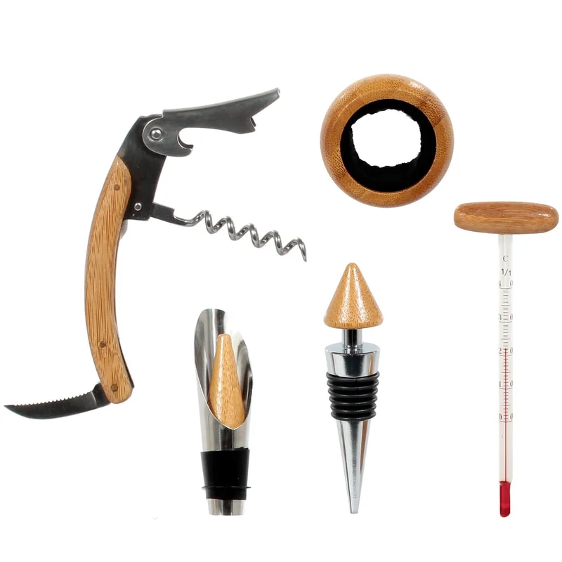 COFFRET FIBRE BOIS NATUREL DE SERVICE VIN 5 PCS