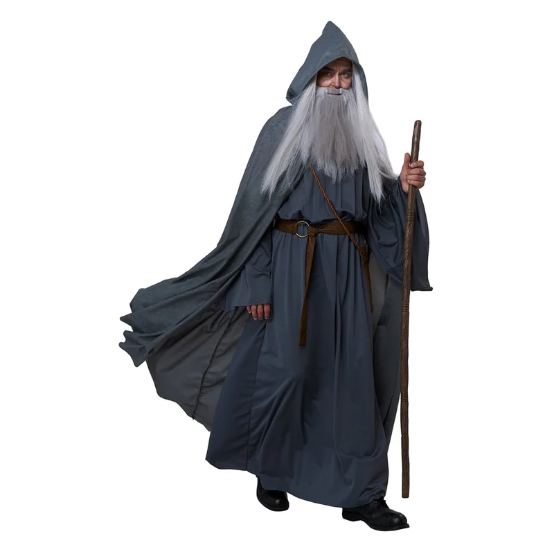 Wandering Wizard Costume for Adults, Robe, Cape, Hat, Beard and Wig
