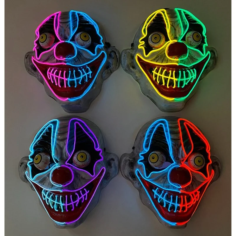 Neon Light Clown Mask, Assortment, 1 Count