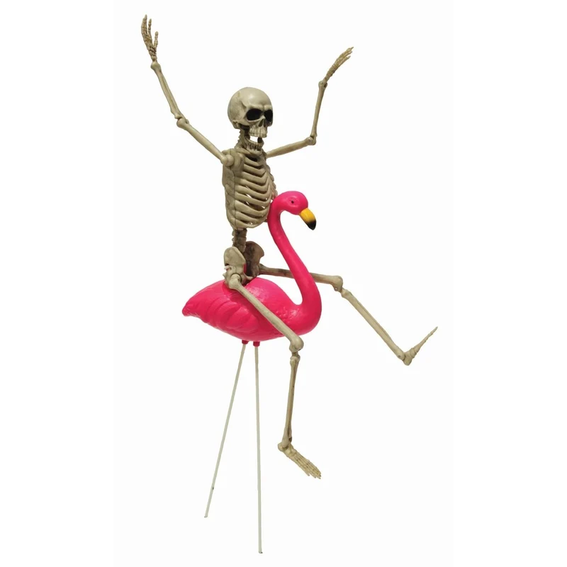 Flamingo Racer with Skeleton, Halloween Decoration, 2 Count