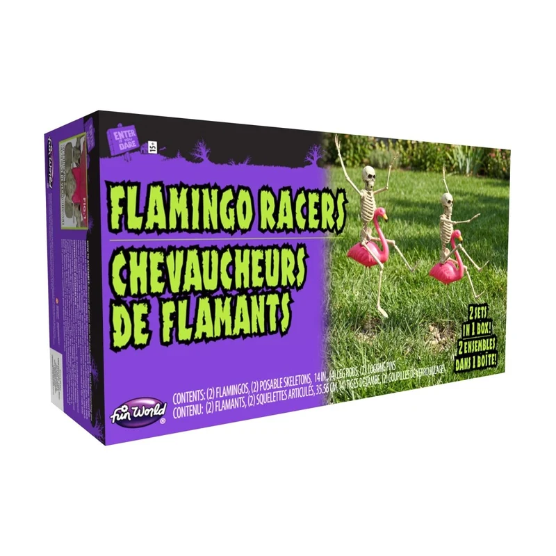 Flamingo Racer with Skeleton, Halloween Decoration, 2 Count