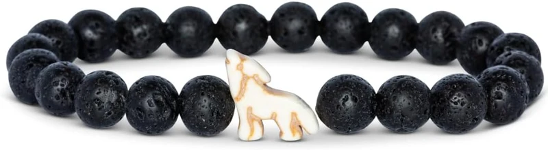 Lava Stone Wolf Bracelet