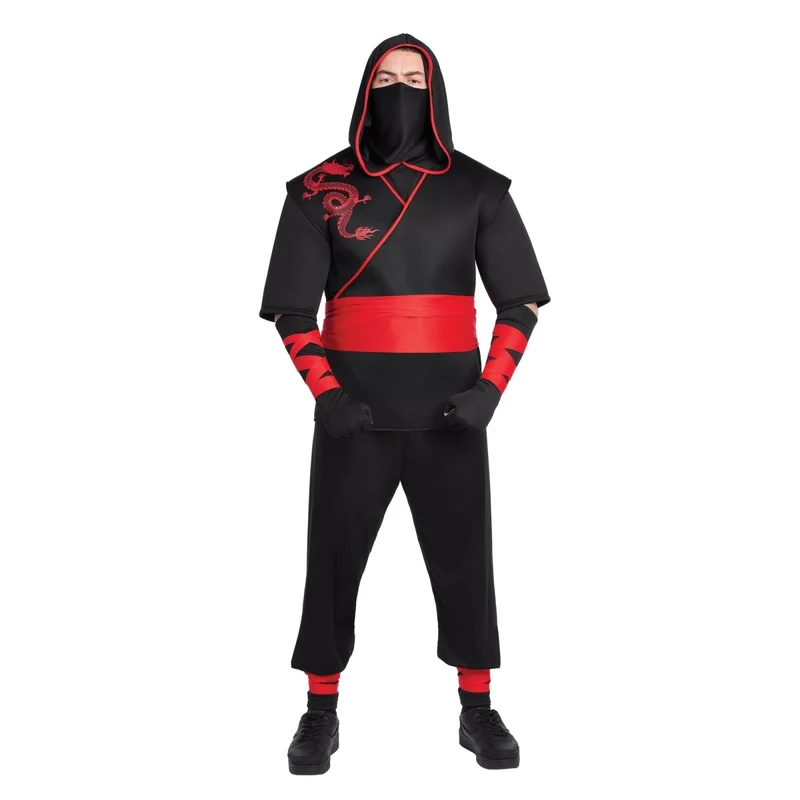 Night Ninja Costume for Adults, Black and Red