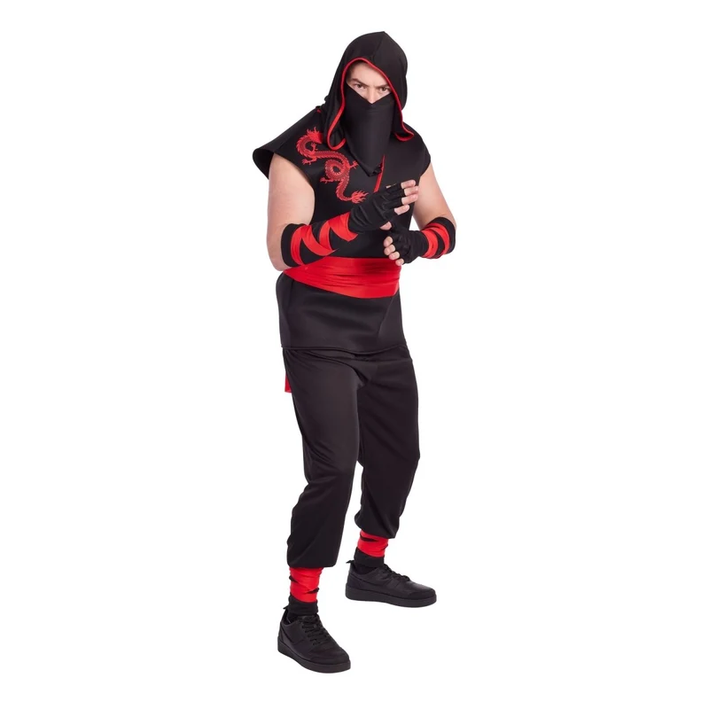 Night Ninja Costume for Adults, Black and Red