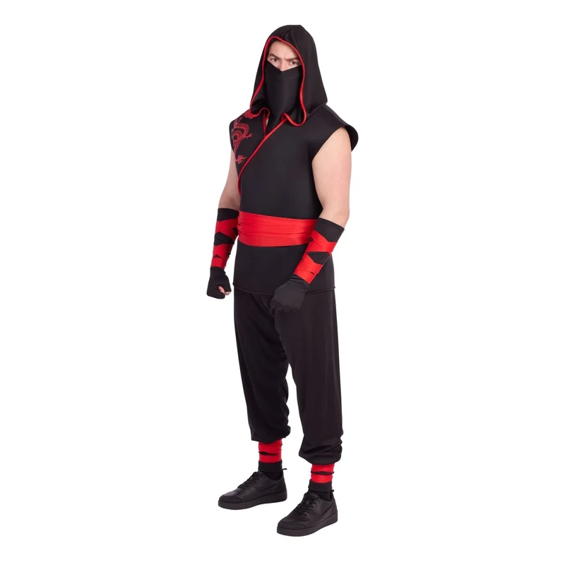 Night Ninja Costume for Adults, Black and Red